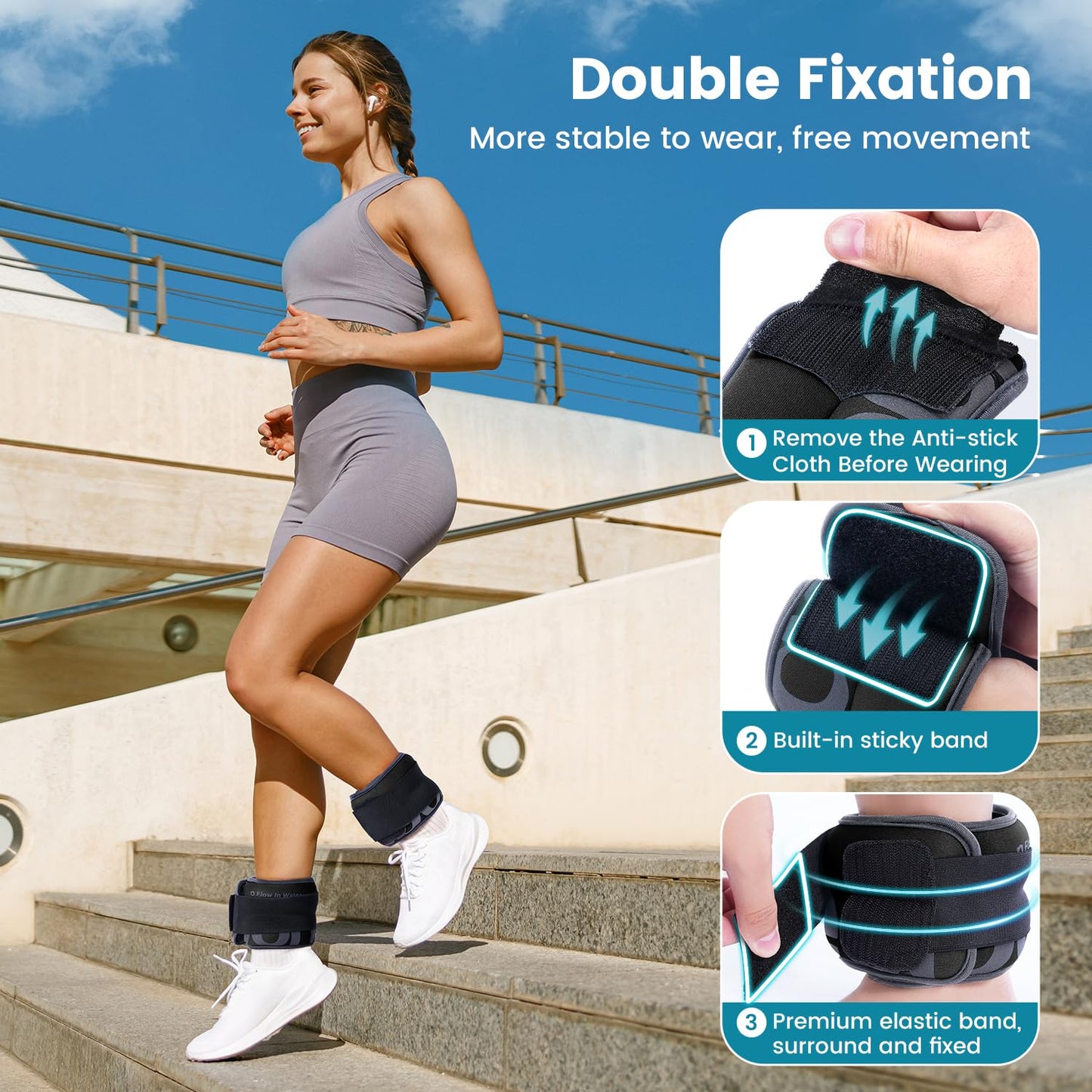 Sportneer Ankle Weights for Men Women Strength Training, 4/10 lbs Pair Leg Weights Set Comfortable and Soft Perfect for Dancing Running Walking Fitness Workout, 2lbs x 2, Black