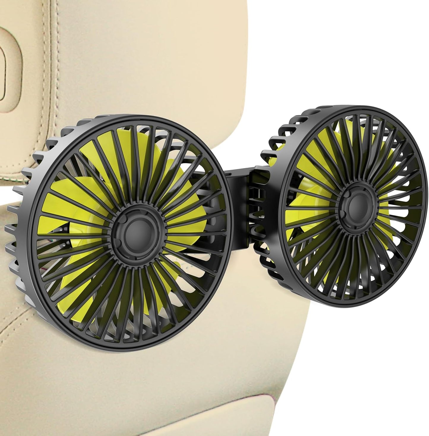360 3 Wowok Car Fan for Rear Seat Passenger Dual Head USB Car Seat Fan for Backseat Kids, Rotatable Speeds Air