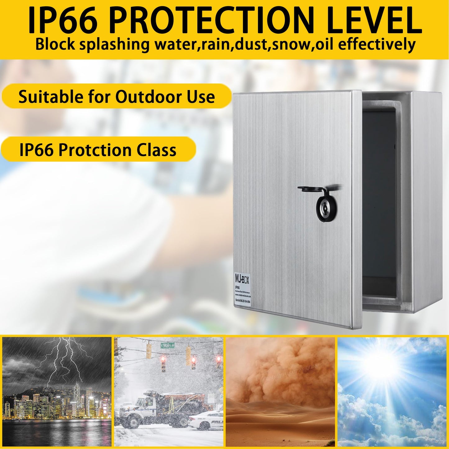 MJ-Box Steel Electrical Enclosure Box 12 x 8 x 6'' 304 Stainless Steel Electrical Enclosure IP66 Waterproof & Dustproof Outdoor/Indoor NEMA 4X Stainless Steel Enclosure