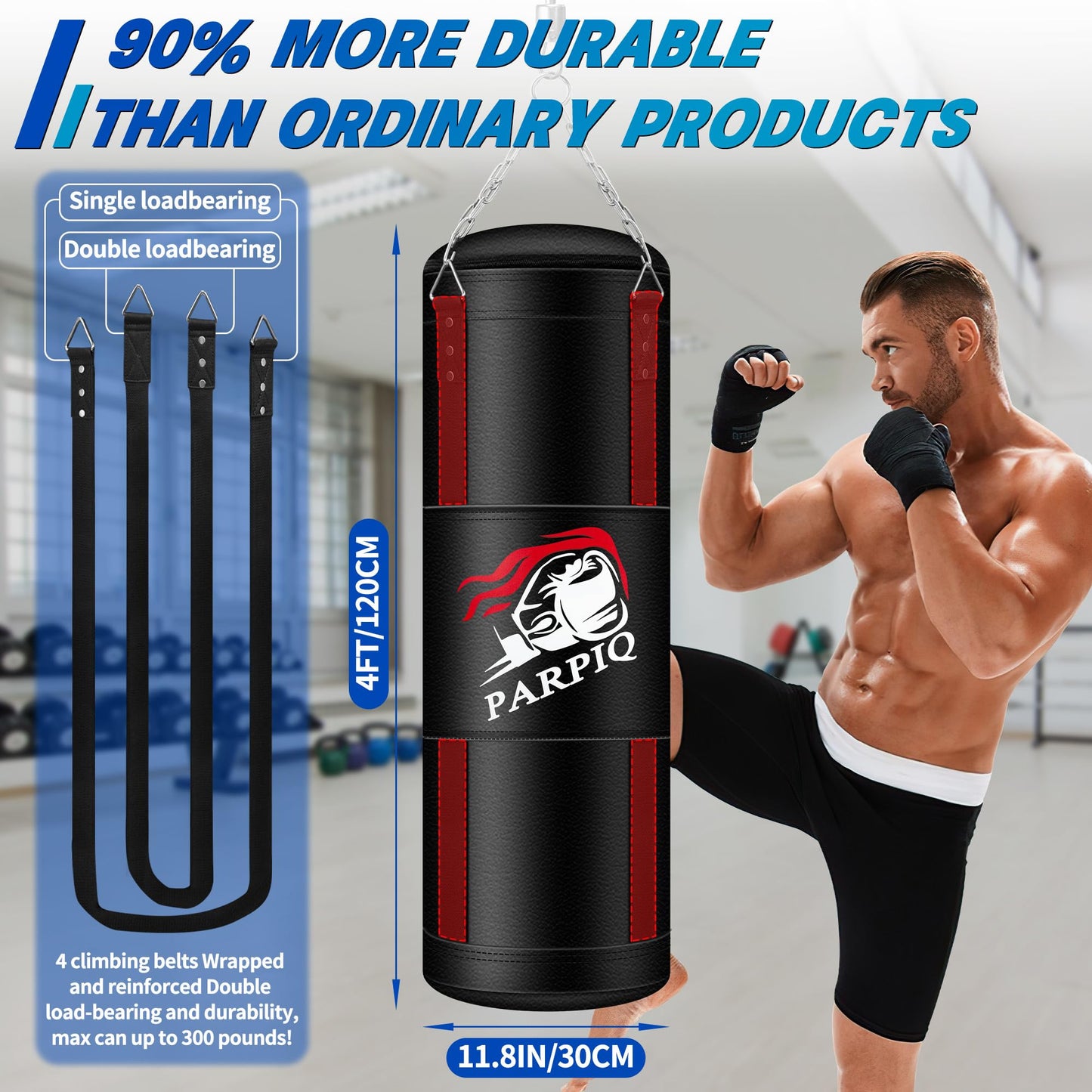 4FT Hanging Punching Bag for Adults, New Upgrade Heavy Unfilled PU Boxing Bag Set with 12oz Boxing Gloves, Punch Bag for MMA Karate Kickboxing Muay Thai Training