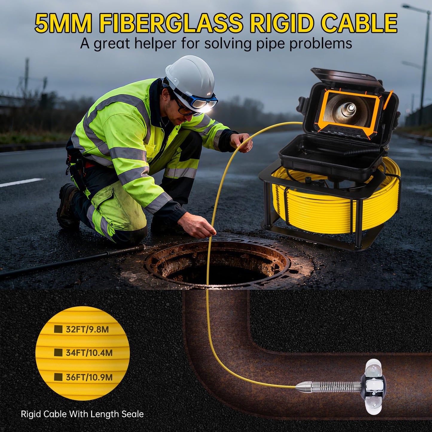 Sewer Camera 100ft,SPRIDRAIN Drain Pipe Camera HD 5in Screen,Waterproof IP68 Works Underwater Up to 10M Sewer Inspection Borescopes for Plumber(Fits Pipes>0.9" Diameter,100ft/30M)