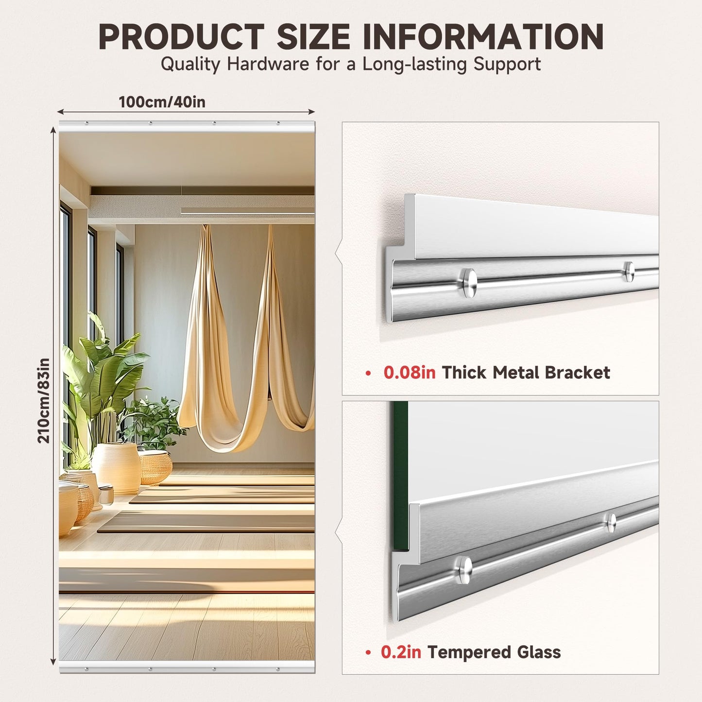 WINNICE 83"x40" One-Piece Home Gym Mirror, Oversized Full Body Wall Mounted Fitness Mirror, 4MM Professional Grade Tempered Glass for Yoga, Studio with Complete Kit