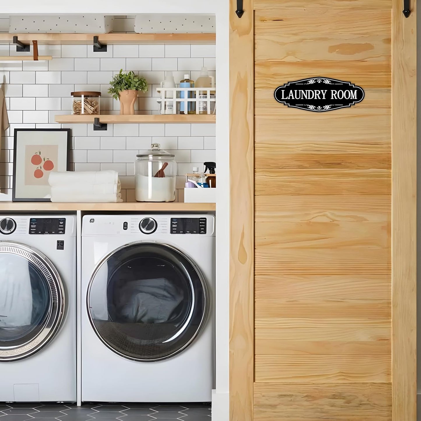 Skiennix Laundry Room Door Sign - Self-Adhesive Waterproof Decor for Home & Business | Black