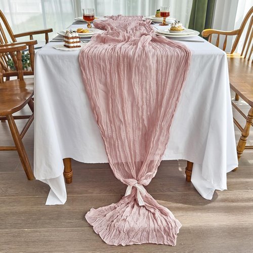 IVAPUPU Cheesecloth Table Runner Set - 10ft Dusty Pink Boho Decor for Weddings & Baby Showers