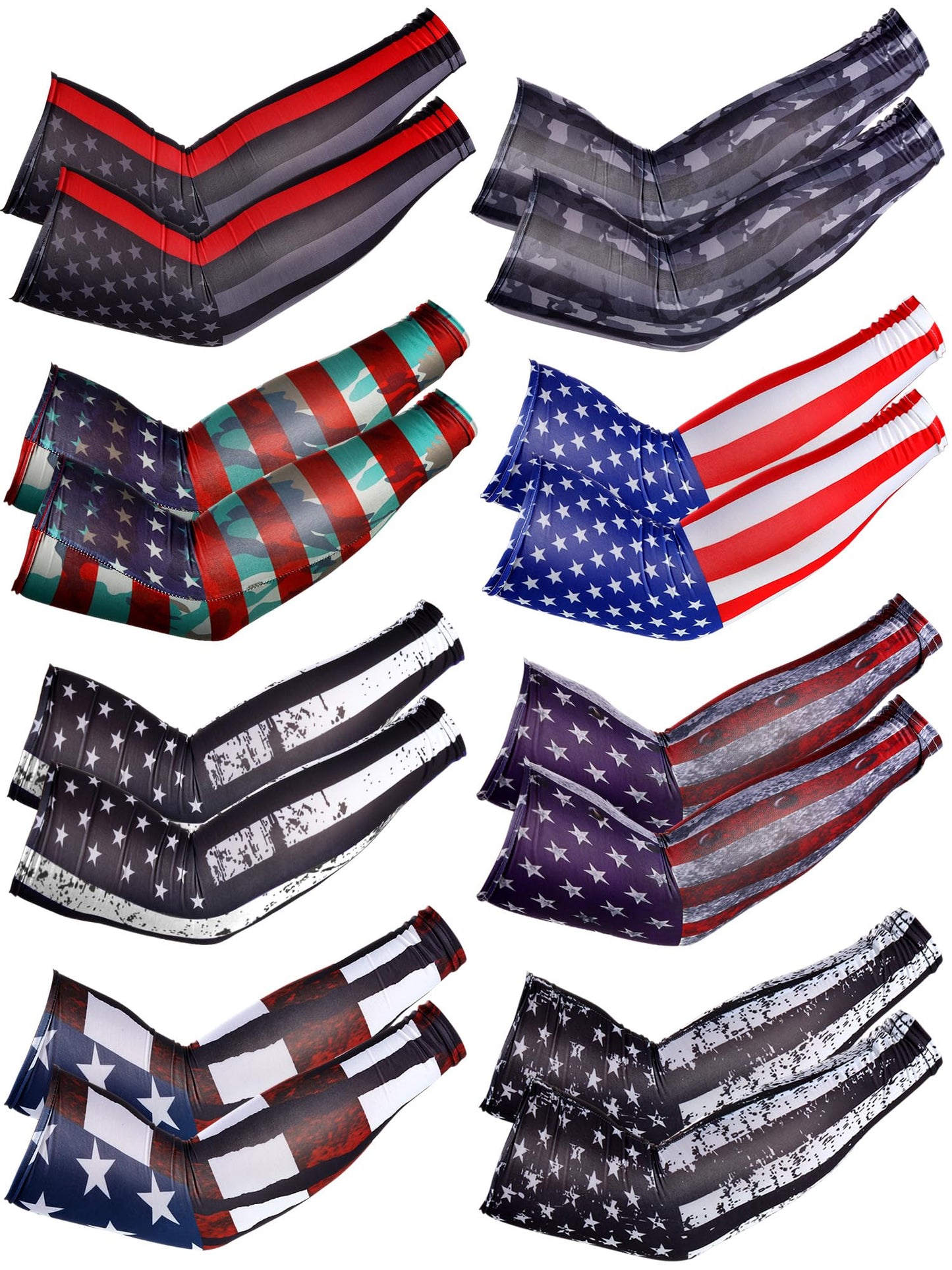 SATINIOR 8 Pairs Arm Sleeves for Men Women Compression UV Sun Protection Arm Sleeves USA Flag 250th Anniversary for Men(M)