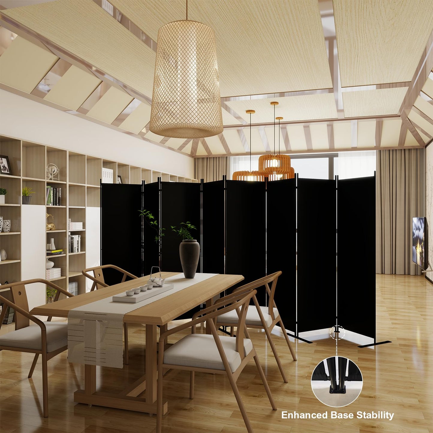 T&Jero 8-Panel Folding Room Divider, 6ft Tall Portable Privacy Screen Wall for Home and Office, Modern Freestanding Partition Separator for Bedroom, Studio, 173" Wide x 71" High, Black