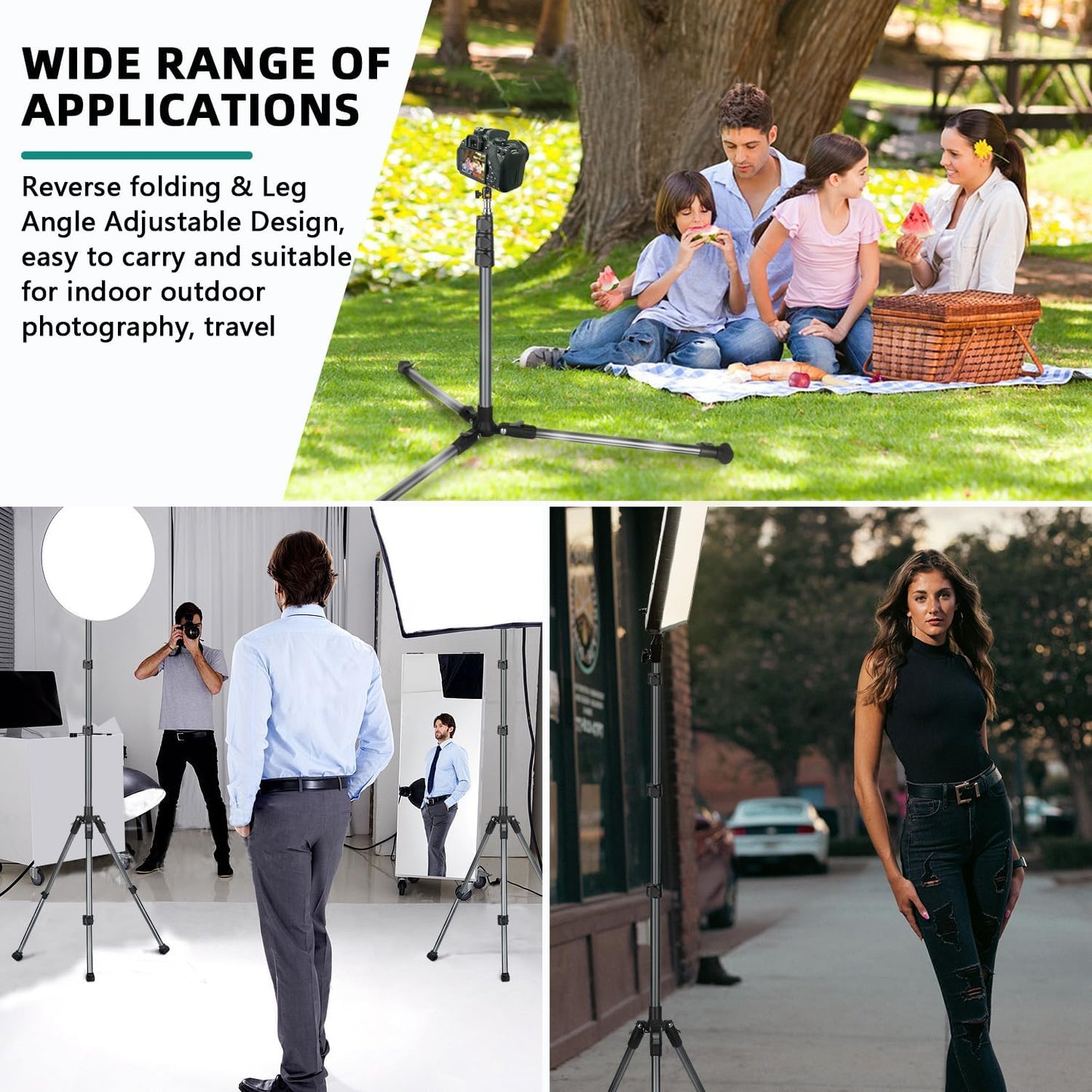 JEBUTU 6.6ft/2m Extendable Photography Light Stand, Adjustable Aluminum Light Tripod Stand for Travel, Reversible