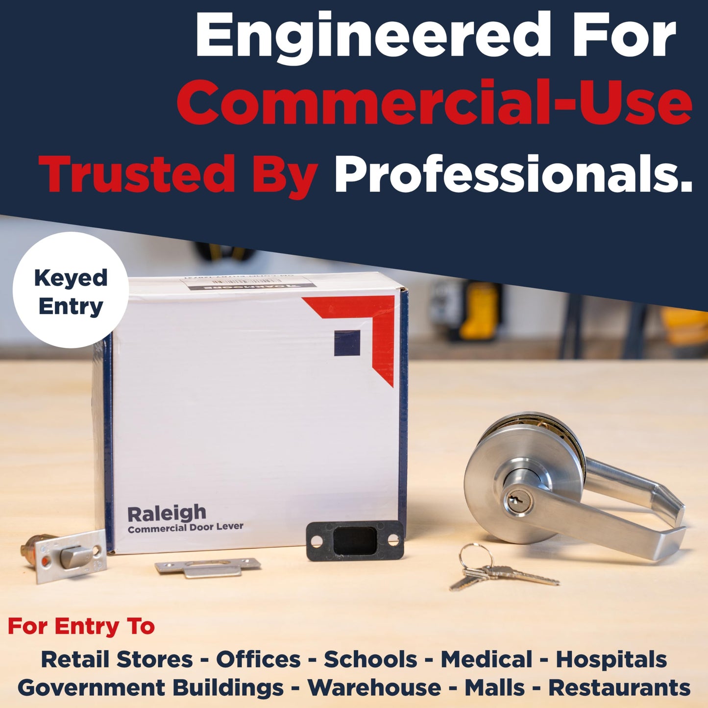 OAKMOORE Commercial Entry Door Handle | Grade 2 Ultra Heavy Duty Lockset with Keys | Offices, Stores, Industrial | UL CUL & ADA | Satin Nickel | ANSI A156.2 | Durable Knob for High-Traffic Areas