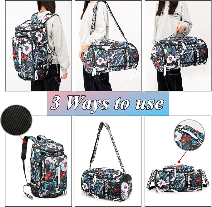 Gym Duffle Bag Backpack with Shoe Compartment,4 ways Travel Backpack for Women and Men,Multi-Functional Weekender bag with Waterproof Layer&Laptop Compartment for Fitness, Travel,Camping