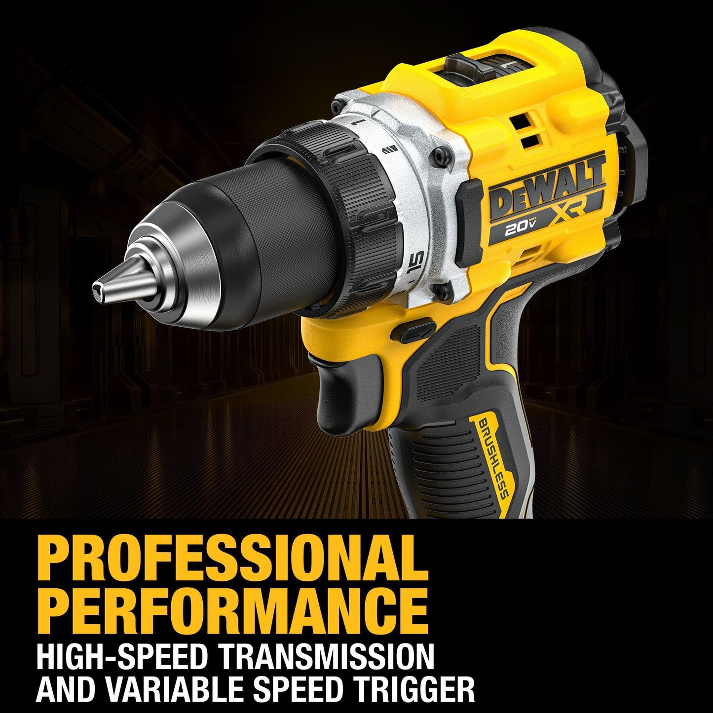 DEWALT Drill Set 20V MAX XR, 1/2 in. Brushless Cordless Drill Driver Kit With 5AH POWERSTACK Battery and Charger, LED Light, Dual Speed (DCD801H1)