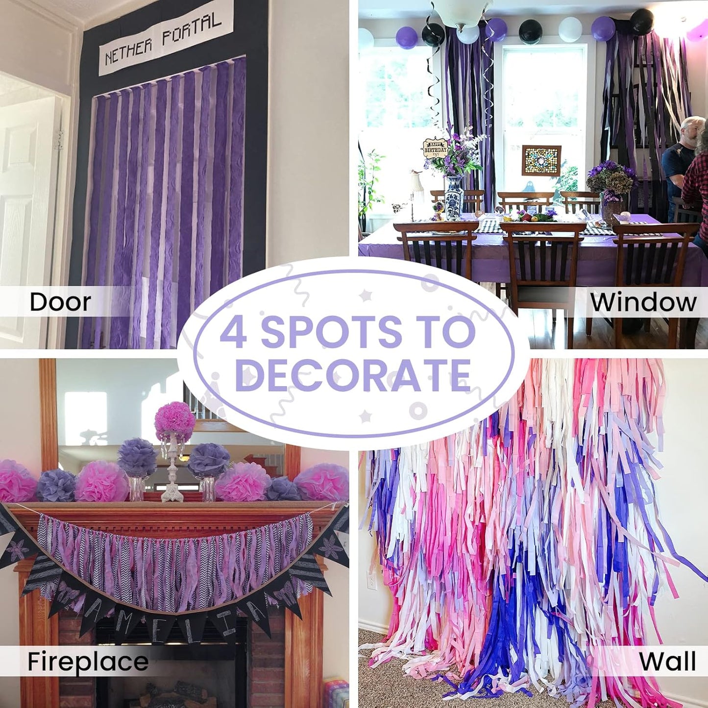 PartyWoo Crepe Paper Streamers - Pale Purple Party Decorations | 4 Rolls, 328ft Total Length (1.8 Inch x 82 Ft/Roll)
