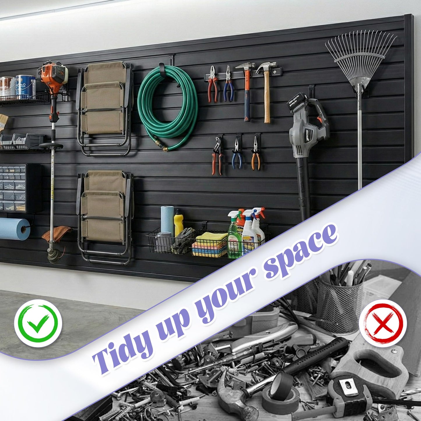 SMARTSTANDARD Heavy Duty PVC Slatwall Panels 4x8 ft, Interlocking Garage Wall Organizer System, Tool Board for Retail Display, Workshop & Home Storage - Black
