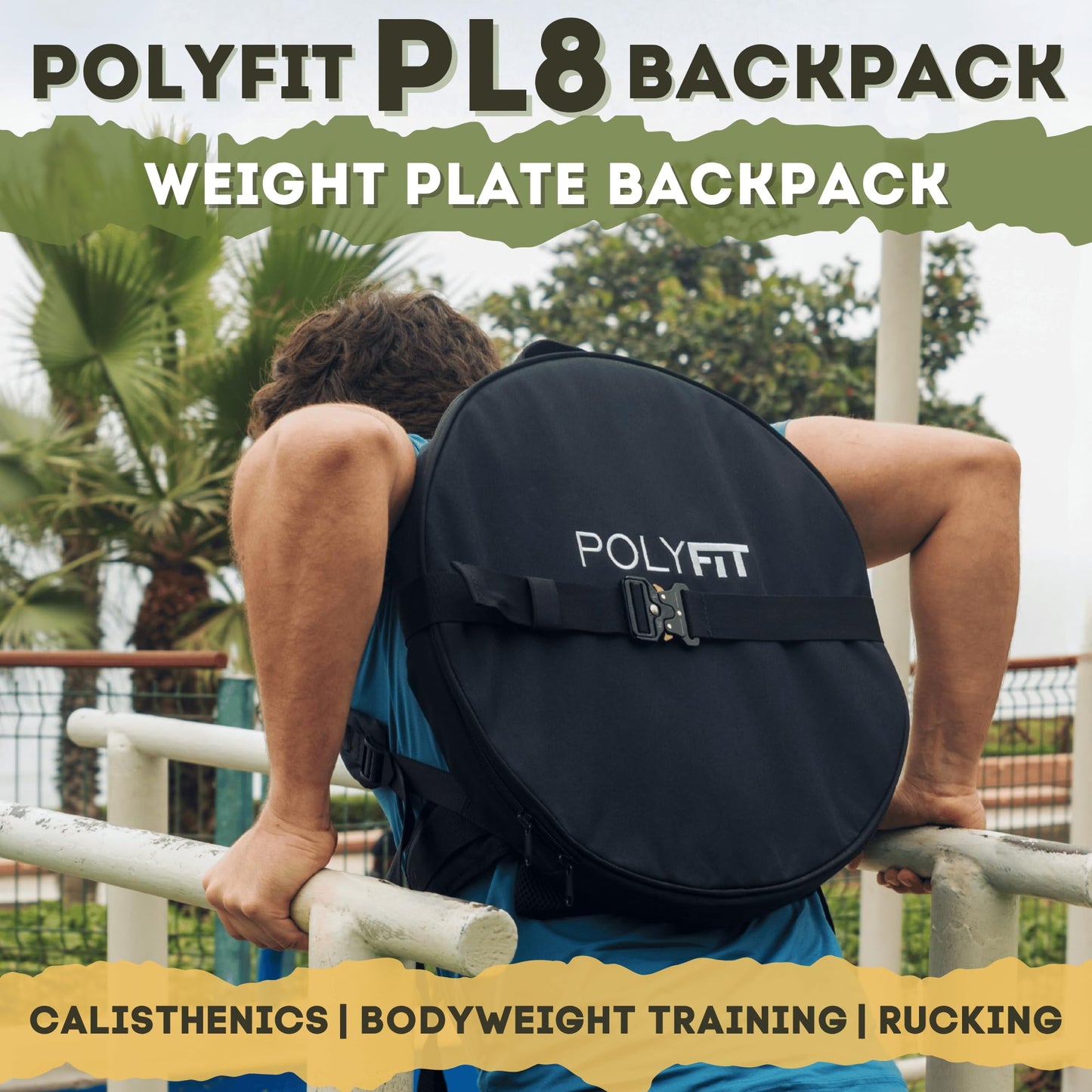 Polyfit PL8 Backpack for Olympic Weight Plates - Weighted Backpack for Strength Training, Rucking, and Gym Workouts - BLACK