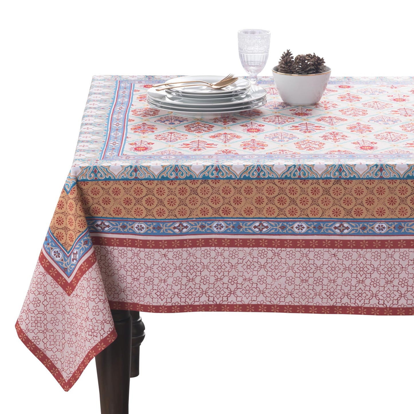 Maison d' Hermine Table Cloth Rectangle Table 100% Cotton 70 x 90 Inches Fall Tablecloth Reusable Everyday Use for Thanksgiving Christmas Decorations Dining Farmhouse Party (Romane)