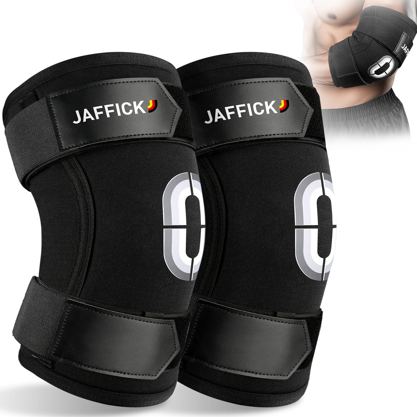 Jaffick Weightlifting Elbow Brace (1 Pair) - Elbow Sleeve with Dual Adjustable Compression Straps for Bench Press, Powerlifting, Pressing, Men & Women(Black, M)