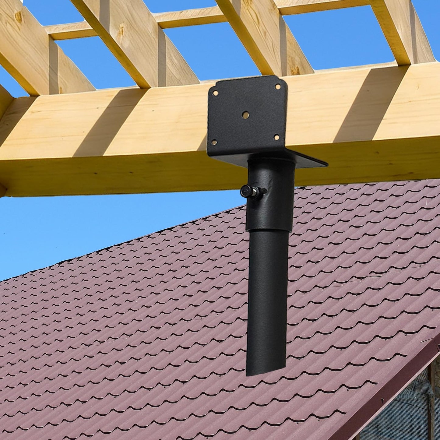 SITYEUR 3 Packs Roof Riser Brackets 3.6" Adjustable Saddle Roof Riser 16.5" High Galvanized Steel Pergola Bracket
