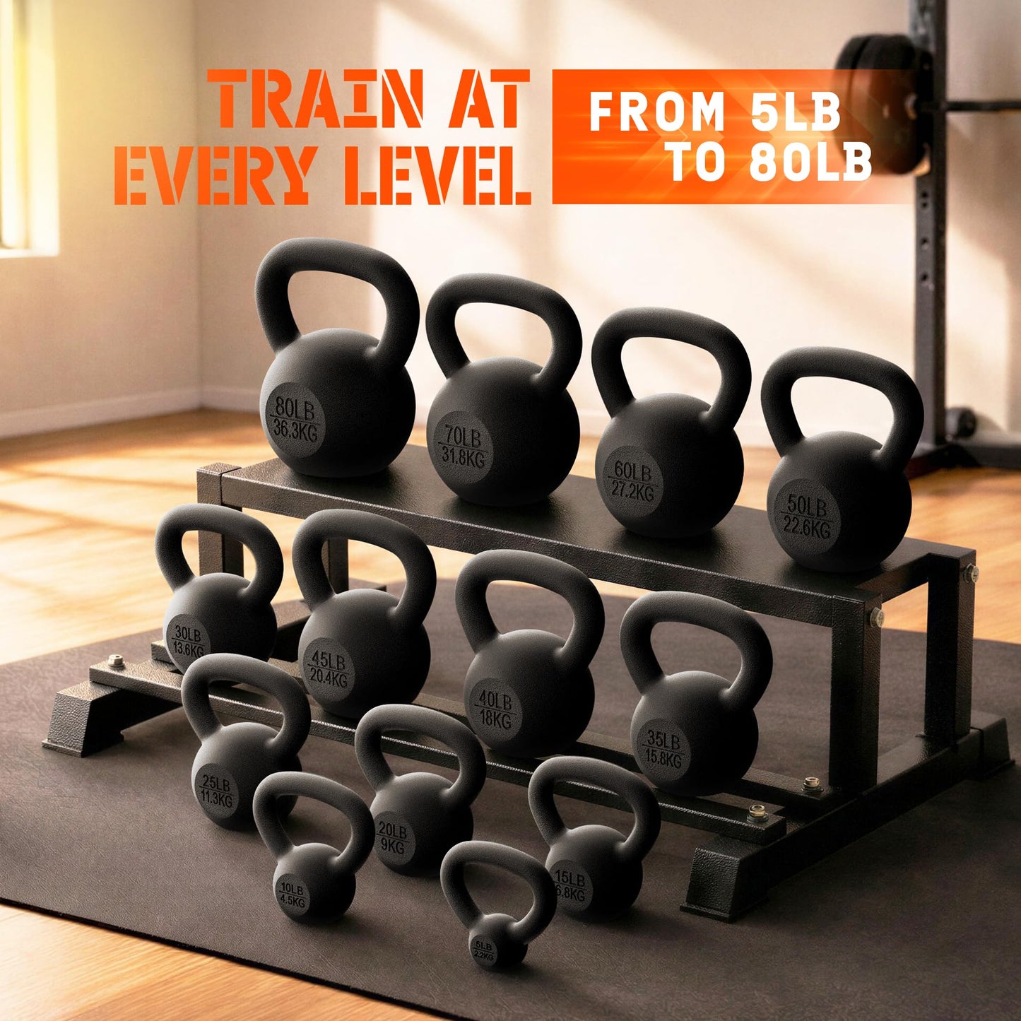 Yes4All Solid Cast Iron Kettlebell Weights Set – Great for Full Body Workout and Strength Training – Kettlebell 15 lbs (Black)