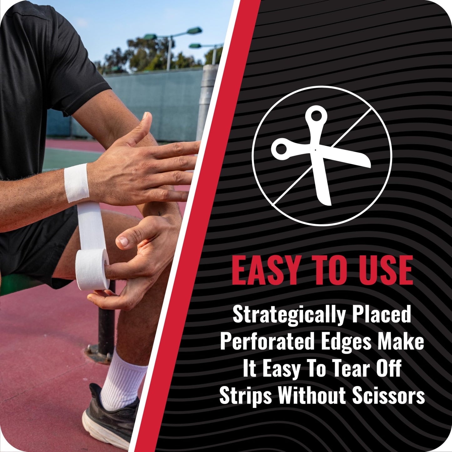 RockTape Athletic Tape for Joint Support – Tearable Sports Tape for Wrists, Ankles, Fingers – Hypoallergenic, Sweat-Resistant, Easy to Apply, 1.5" x 10 Yards, Black, 2 Pack