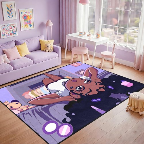 FJKJHKGJ Black Girl Area Rug for Bedroom African Black Girls Floor Rugs for Living Room Playroom Cartoon Art Home Decor Soft Yoga Mats for Women Afro Purple 47" x 31" (2.7 x 3 Feet)
