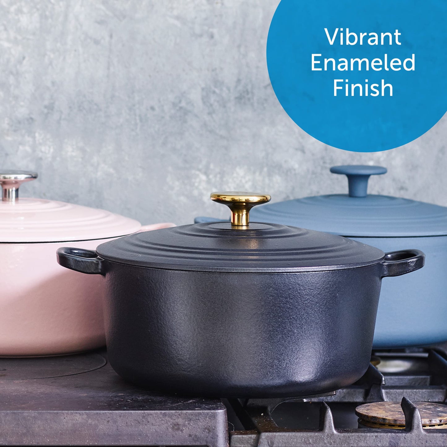 BK Cookware Bourgogne Enameled Cast Iron 4.4QT Dutch Oven, Pitch Black