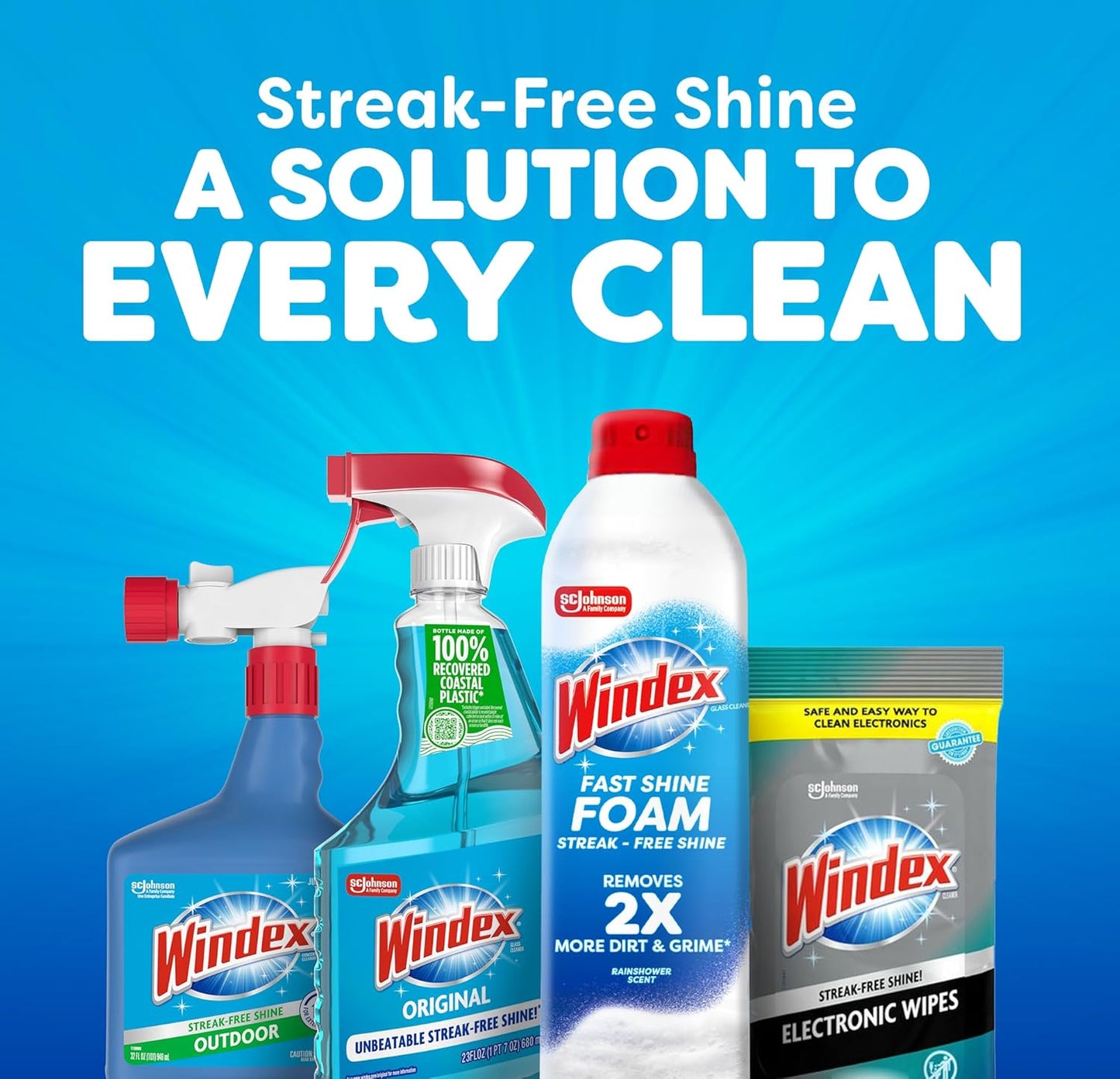 Windex Fast Shine Foam Glass Cleaner - Streak-Free Aerosol Spray for Windows & Mirrors | 19 oz (Pack of 2)