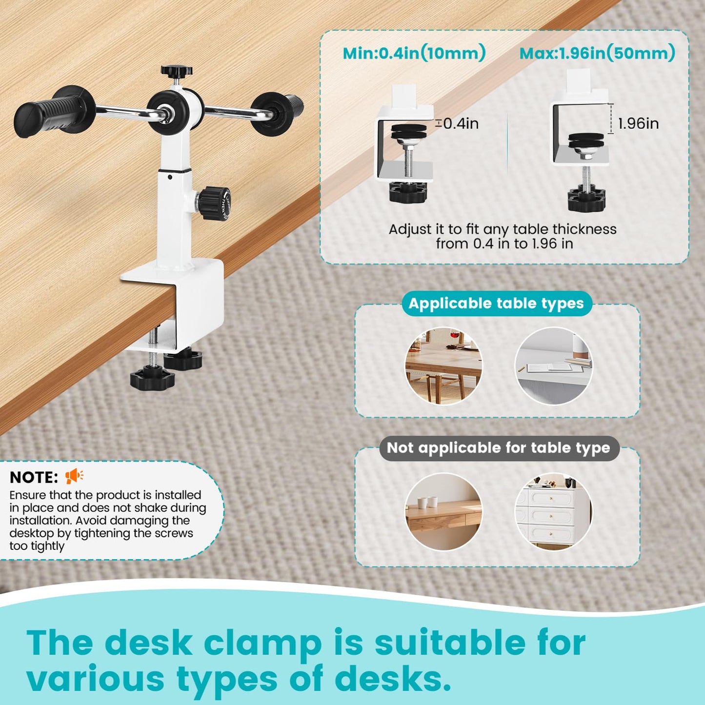 Arm Bike for Physical Therapy with Anti Slip, Desktop Clamp Design, Adjustable Resistance Exerciser for Arm and Shoulder Workout, Suitable for Tabletops 0.4-1.95 in Thick