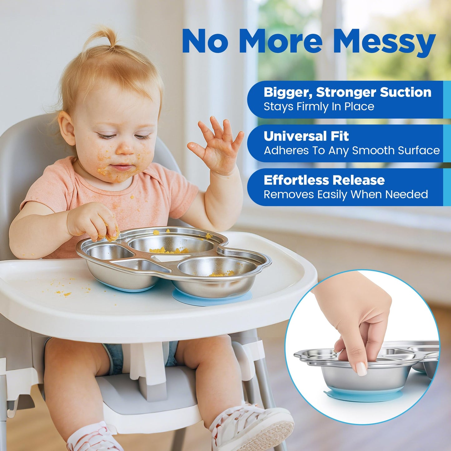 Stainless Steel Baby Suction Plates: Divided Plates Designed for Babies and Toddlers, Made of 100% Food-Grade Materials Ideal for Baby-Led Weaning BPA-Free Toddler Feeding Dishwasher Safe Blue