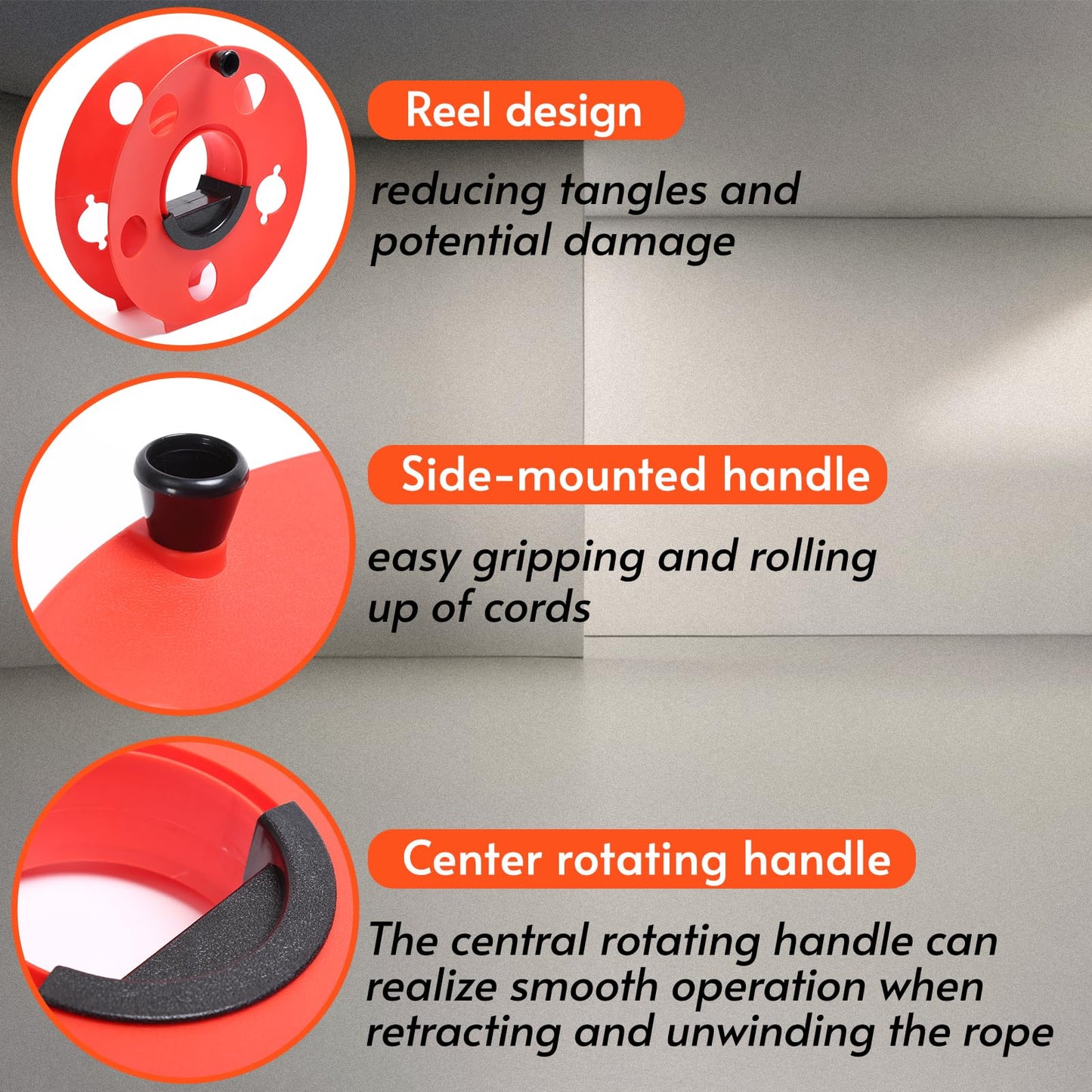 Homeon Wheels Heavy Duty Impact Resistant Plastic Extension Cord Storage Reel Durable & Safe, Lightweight & Portable, Ideal for Outdoor Projects & DIY Maintenance 100 Feet RED