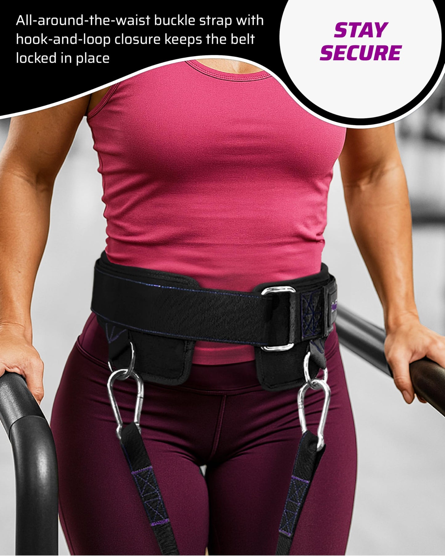 THEFITGUY Women’s Weighted Dip Belt – Contoured No-Pinch Fit for Dips, Pull-Ups & Squats | Designed for Women’s Hips | Sleek Black with Purple Stitching, Secure Buckle, 2 Straps & Hooks Included
