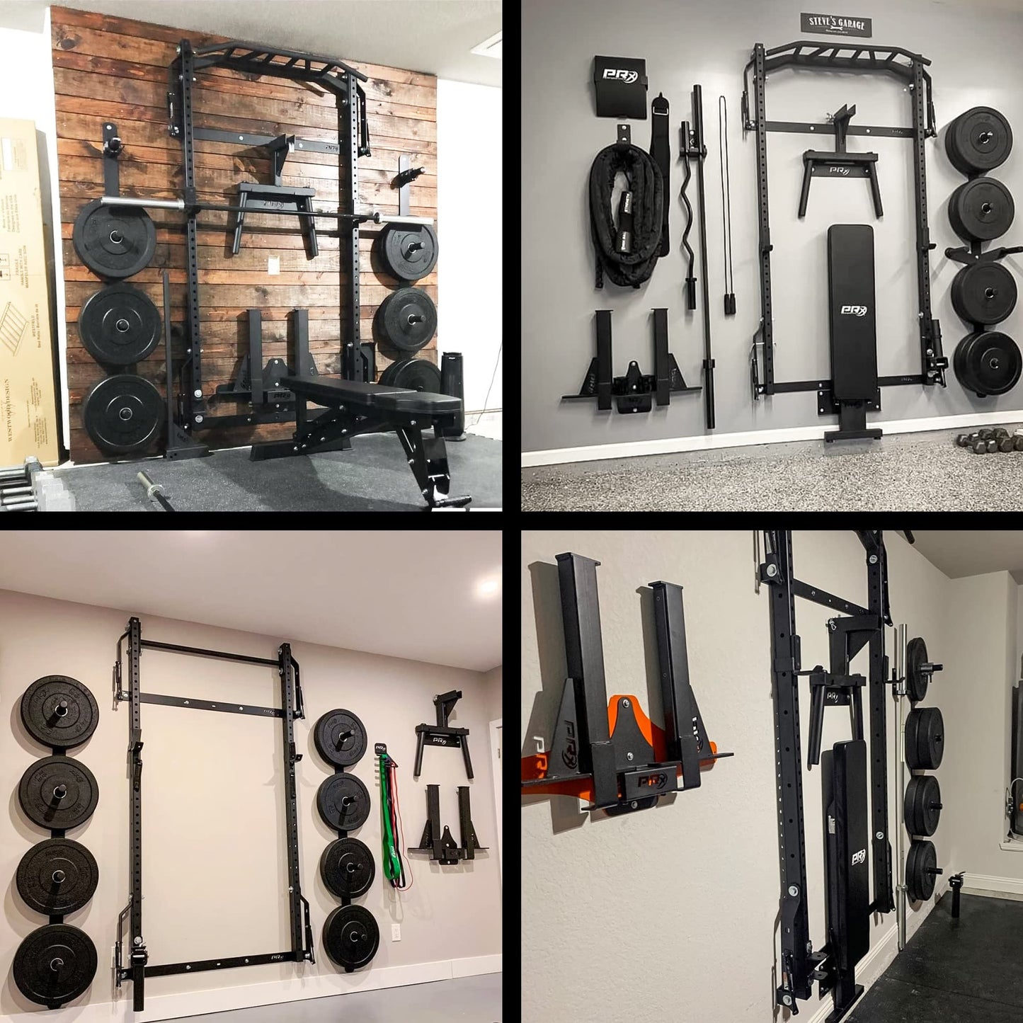 PRx Performance Wall Mounted Spotter Arm Storage - Fits 5/8" & 1" Holes - Steel Weight Catches for 2x3 & 3x3 Squat Rack - Space-Saving Home Garage Gym Equipment - Accessories for Men - USA Made- Black