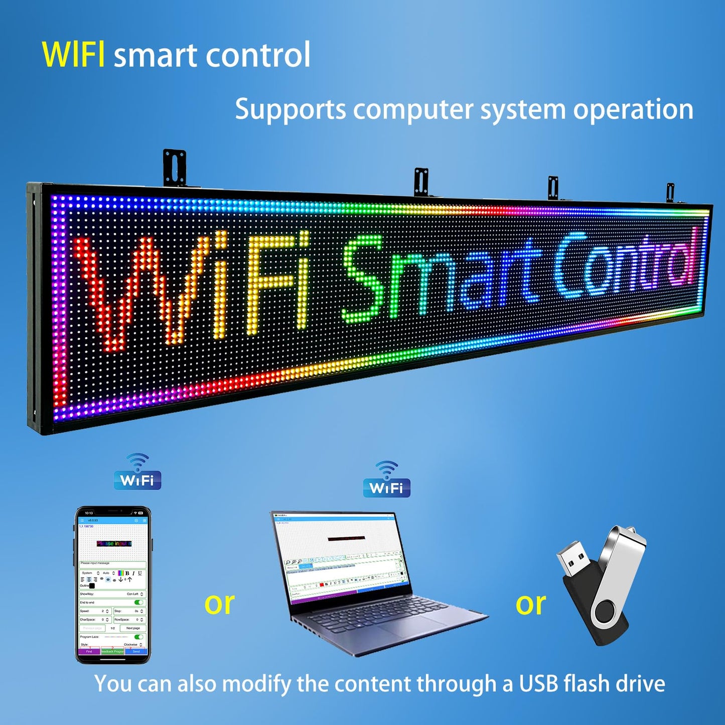JINBLIZZARD P10 77"X14"Programmable Led Sign Custom Scrolling Outdoor Digital Display Signs For Business Electronic Message Board Creen Panel Wifi Control Advertising Signage