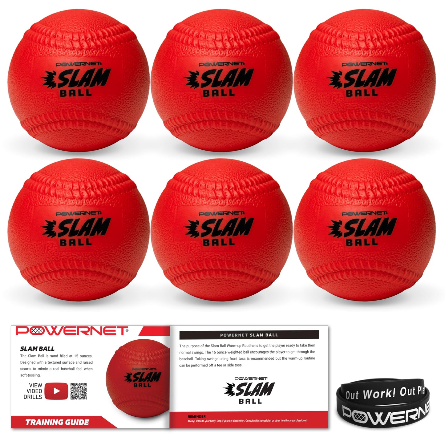 PowerNet Slam Ball 6-Pack, Baseball Size Weighted Ball with Textured Surface and Raised Seams, Training Equipment to Improve Hitting Power, 16 Oz Weighted Baseballs for Batting