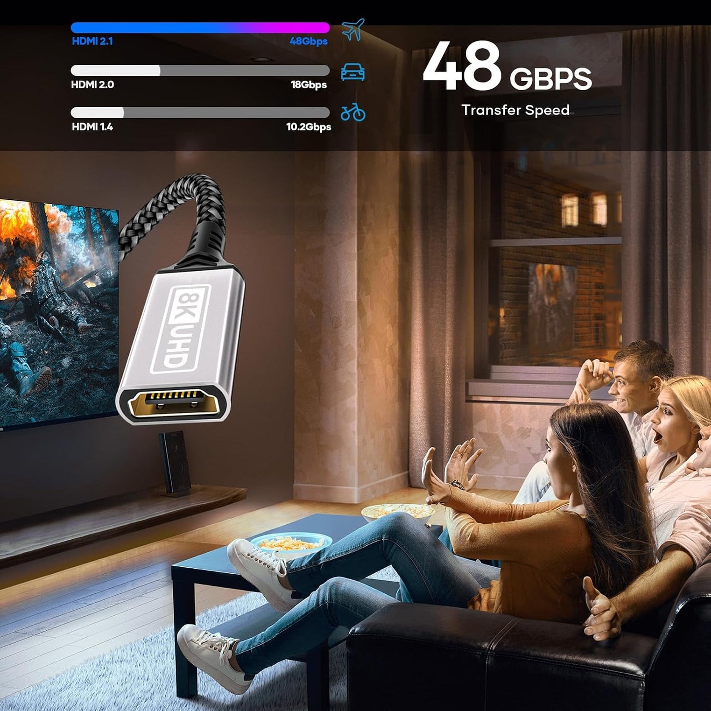 Lumivtx Extender,6.56FT(2M) 10K 8K@60HZ/4K@144HZ,HDMI 2.1 48Gbps HDR10+ PS5/PS4 HDMI Cable Extender Cable Male