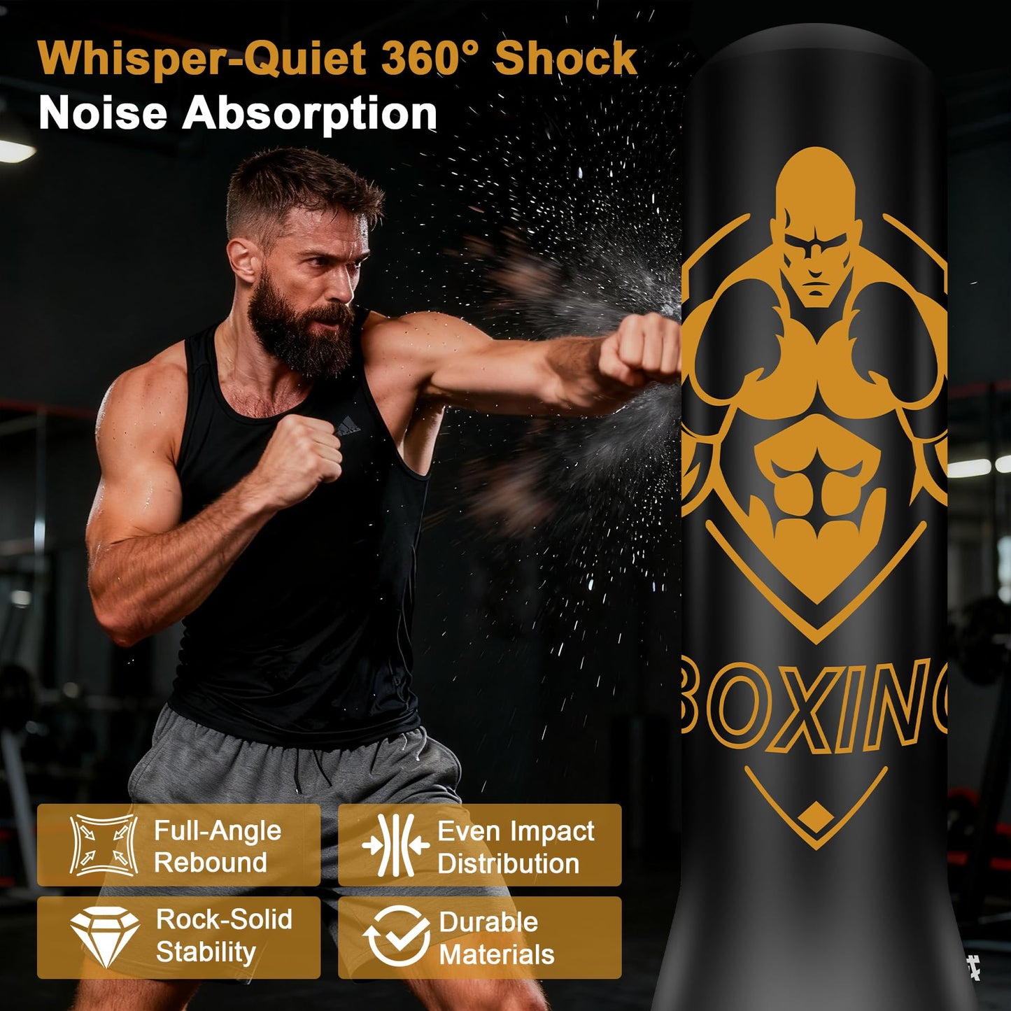 Freestanding Punching Bag for Adults, 70" Heavy Bag Inflatable Boxing Bag, Boxing Equipment Bag with Stand, Kickboxing Bag for Training Gym MMA Muay Thai Fitness