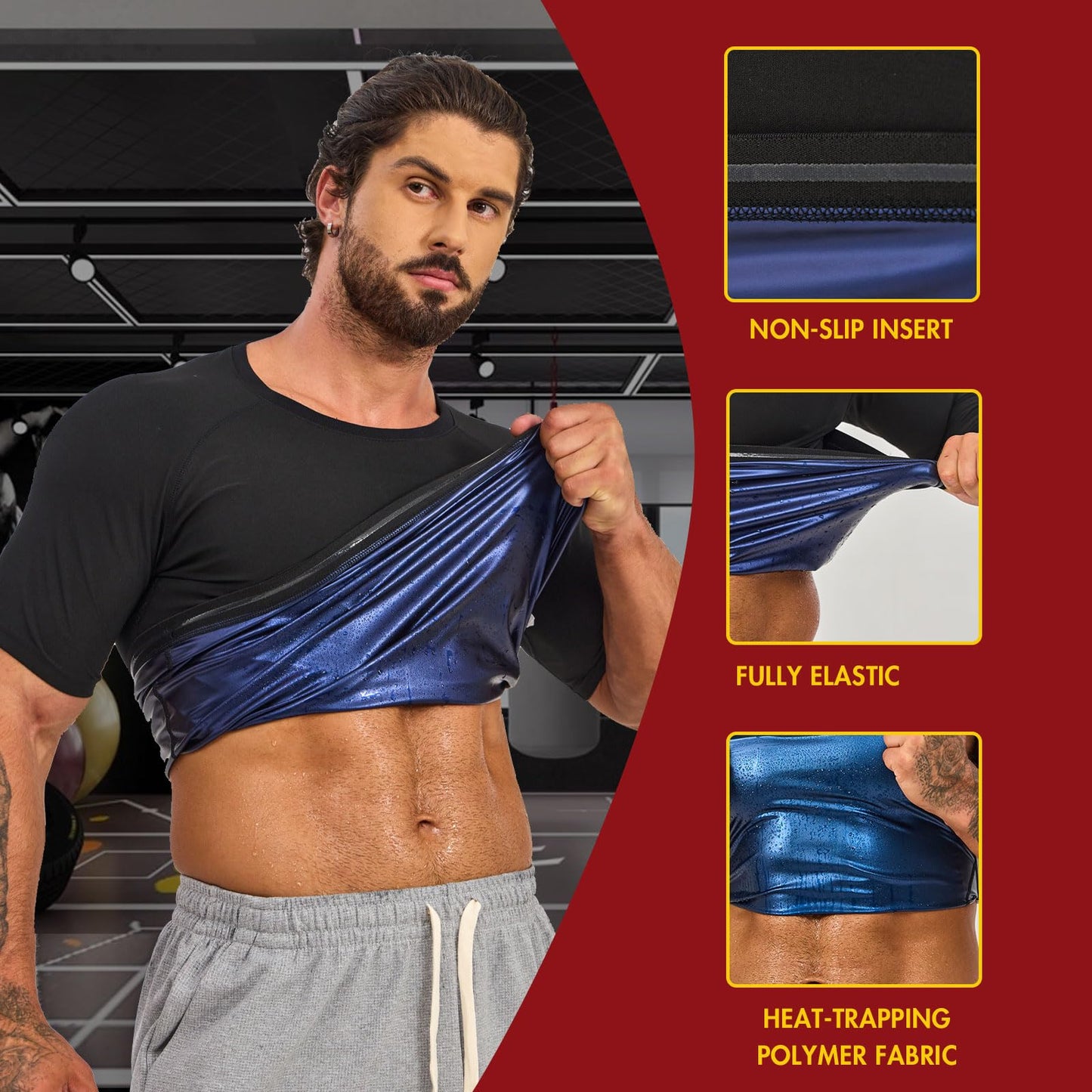 Lsnere Sauna Suit Sweat Shirt For MenHeat Trapping Compression Vest Shapewear Top Gym Exercise Slimming Body Shaper Workout Sweating Jacket XL
