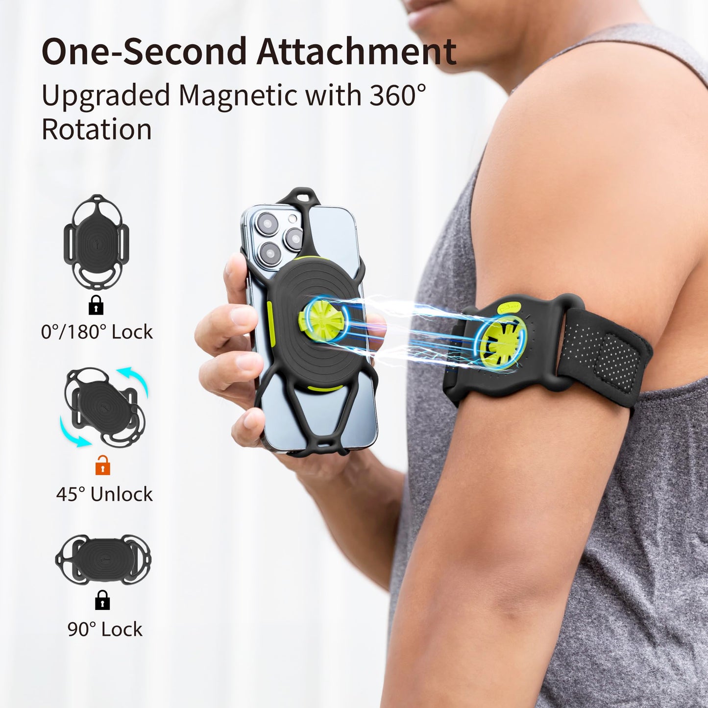 Bone Run Tie Connect Kit 2 Magnetic, Magnetic Running Phone Holder, Detachable & 360° Rotatable Sport Armband, Skin-Friendly Silicone Phone Carrier for Most Smartphones (Quick Release Kit)
