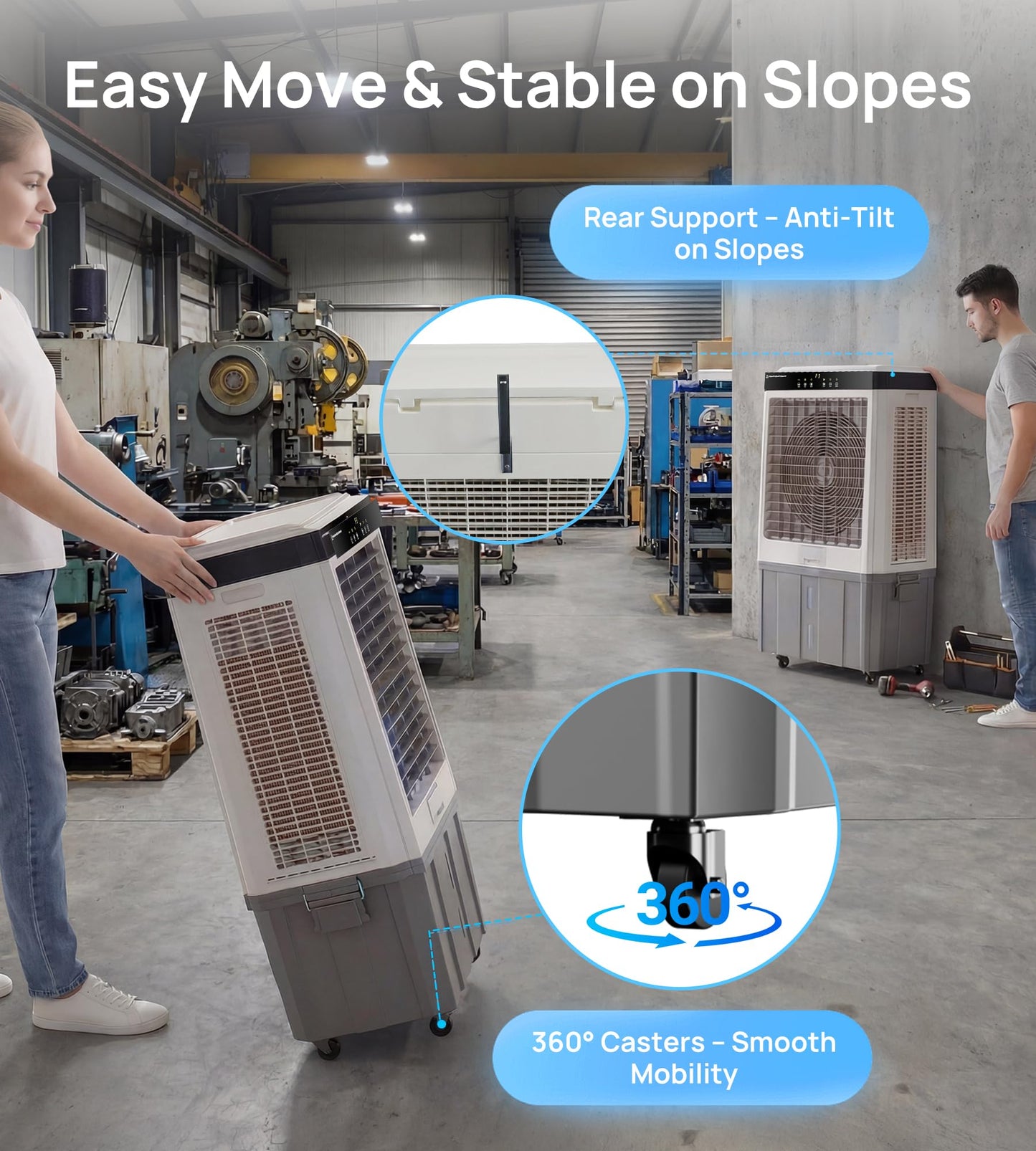 Landeagle 48" Industrial Evaporative Coolers,6288CFM Portable Swamp Cooler Air Conditioner with 21.5Gal Tank & 120°Oscillation,Outdoor Cooling Fan with 12H Timer for Indoor Patio Garage Commercial Use
