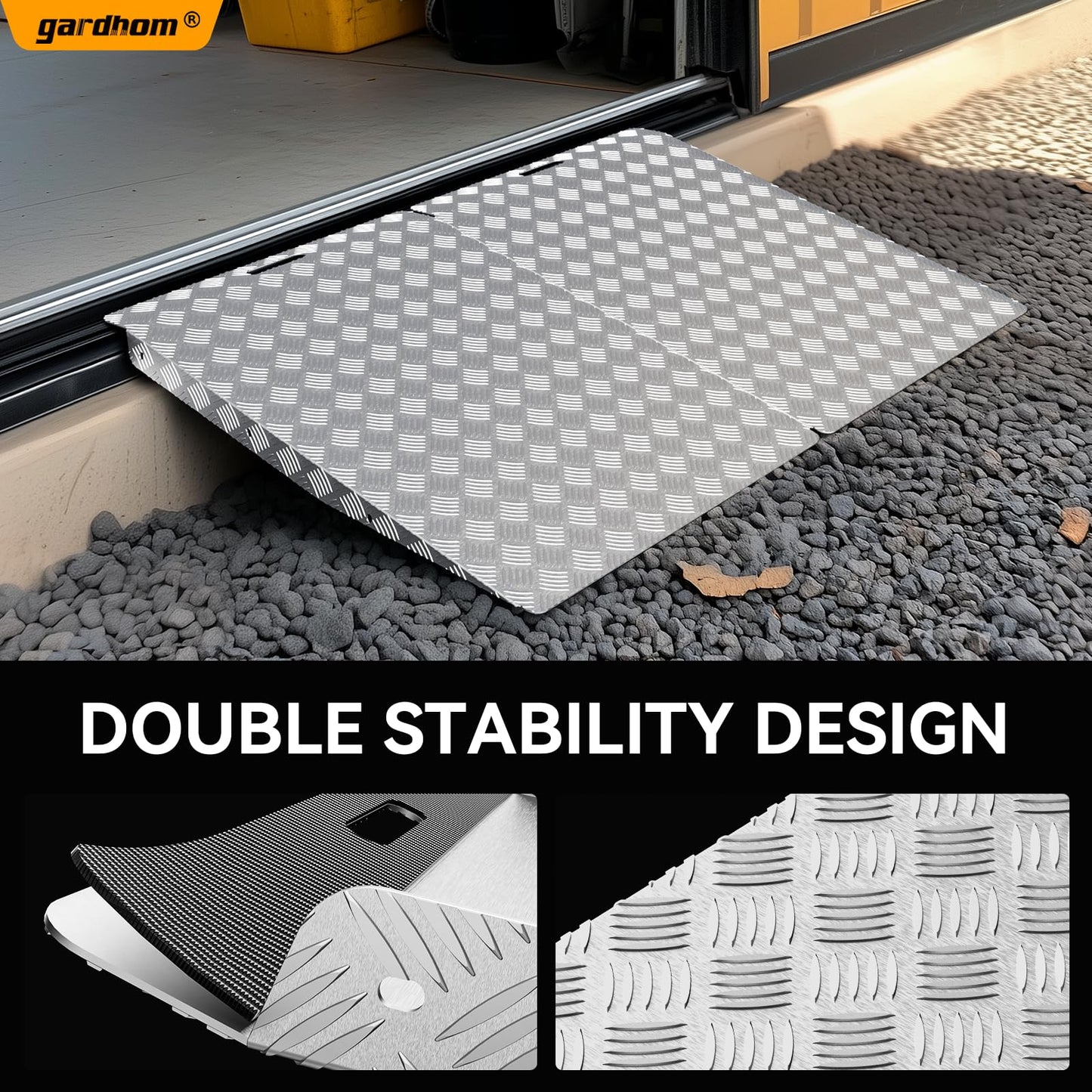 gardhom 33" x 48" Shed Ramp for Riding Mower 1500 LBS/Pair Capacity Aluminum Anti-Slip Ramps for Lawn Mower Snow Blower Motorcycle Garages Barns (2PCS)