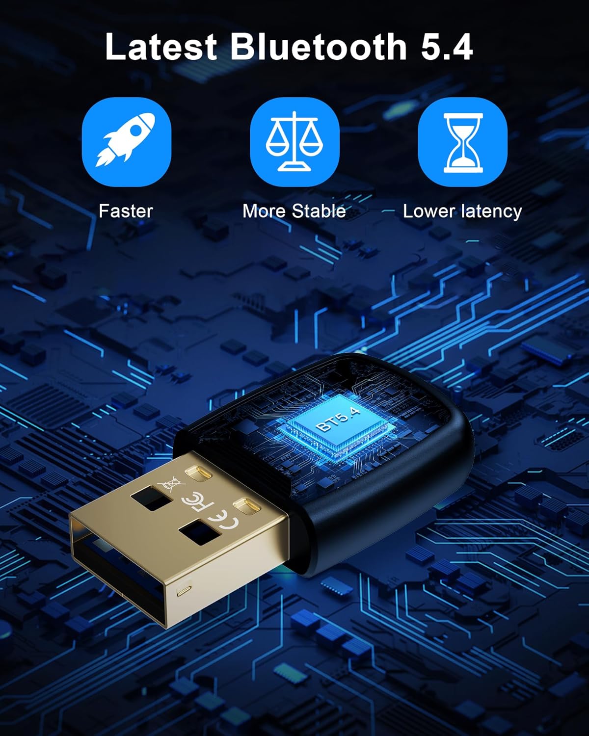 RENGOGA 5.4 20M 11/10/8.1 Bluetooth Dongle - Range USB Adapter for PC, Plug and Play, Supports Laptop Headphones