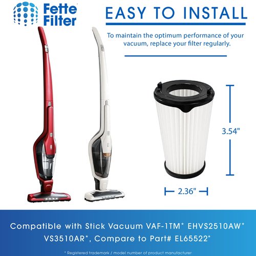 Fette Filter - 2 Pack Vacuum Filters Compatible with Stick Vacuum VAF-1TM EHVS2510AW VS3510AR, Compare to Part# EL65522