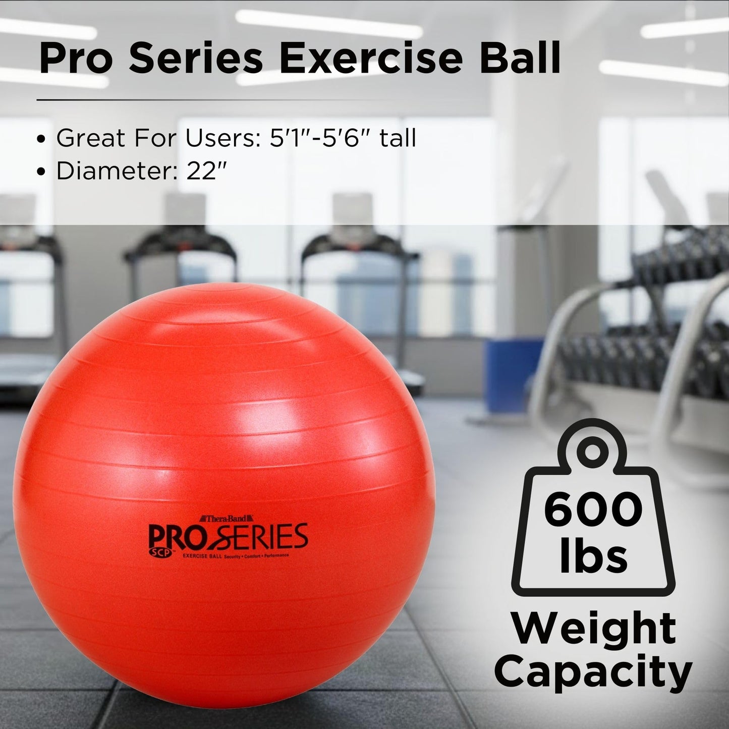THERABAND Pro Series Exercise Ball, 22" Red Stability Ball for 5'1"–5'6" Users, Anti-Burst Yoga & Pilates Ball, Balance & Core Trainer, For Athletes Fitness at Gym & Home