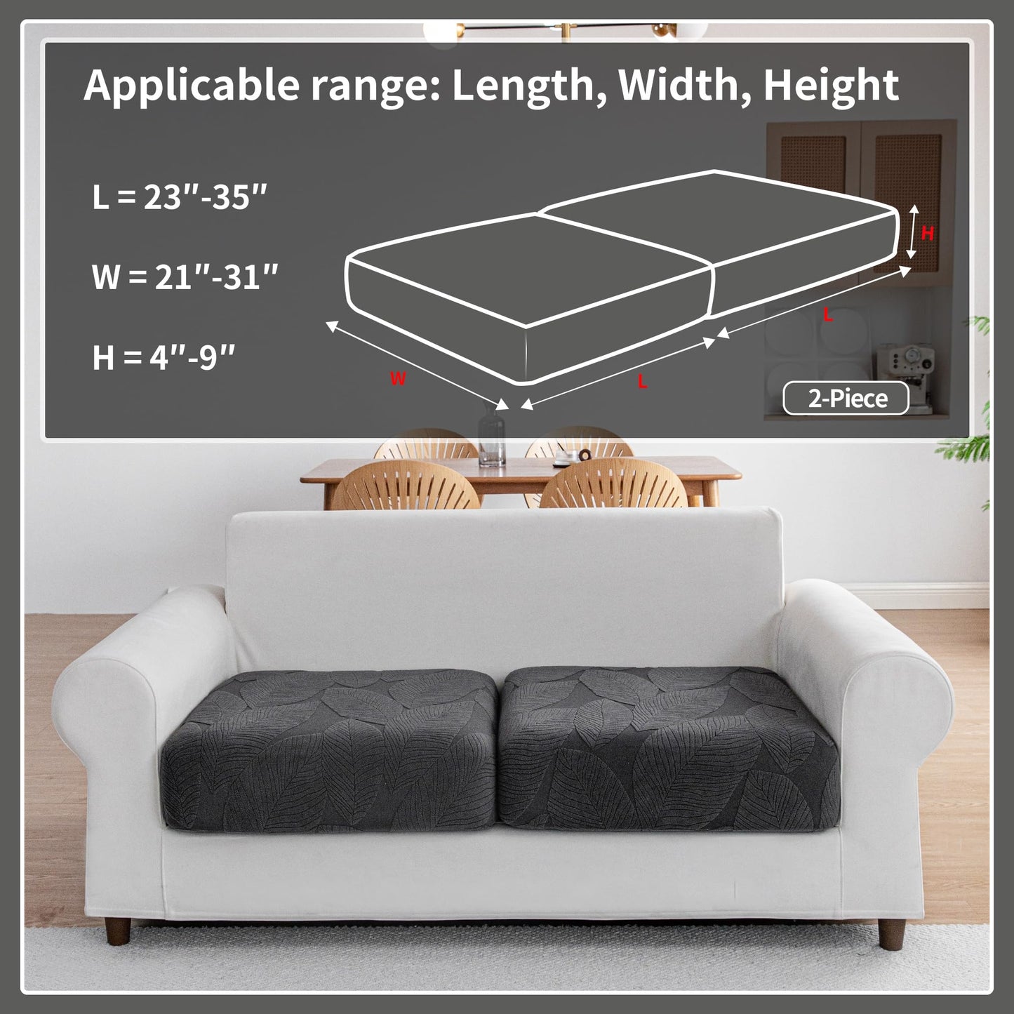 QIANMEW Couch Covers for Sectional Sofa, Washable Stretch Soft Sofa Cushion Covers L Shape Sofa Slipcovers Anti Slip Furniture Decor Protector for Pets (2 Seaters Covers,Dark Gray)
