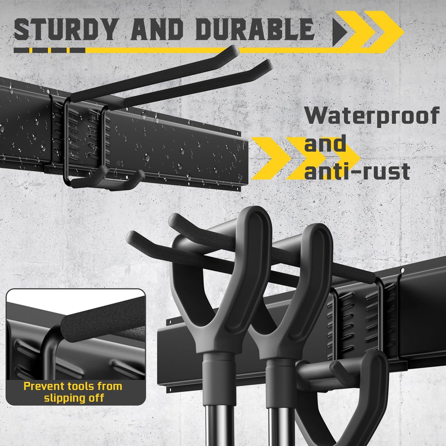 YZSFMZGE 64" Garage Wall Tool Organizer, 900 Lbs Heavy Duty Steel Garden Tool Storage Rack & Garage Organization for Yard, Shed, Garage - 12 Longer & Thicker Hooks + 2 Straps