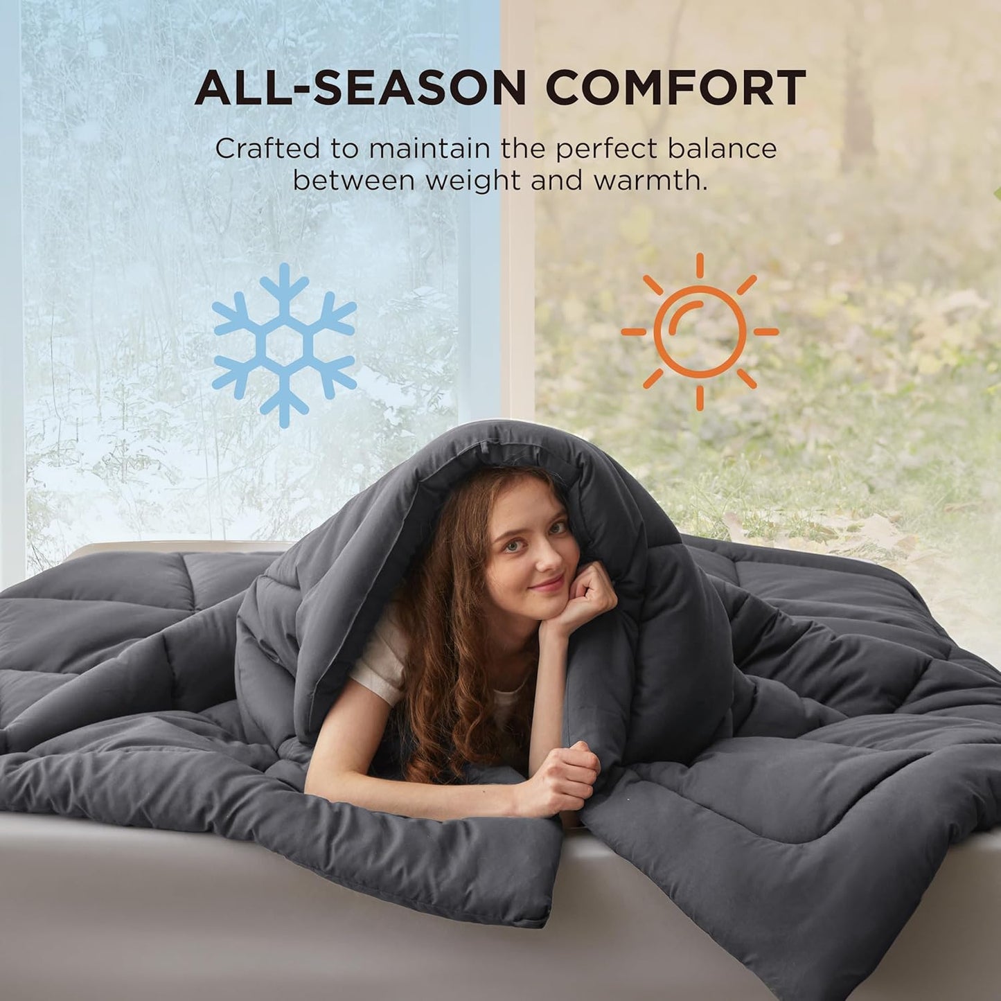 Bedsure Comforter Duvet Insert - All-Season Queen Size Down Alternative Blanket, Dark Grey, 90x90 Inches