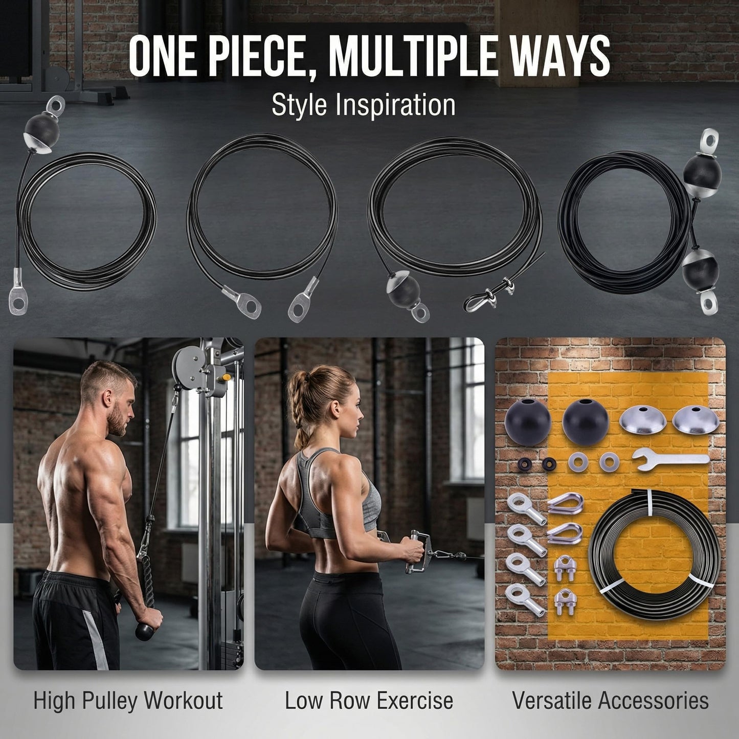 FOLUXING 32.8Ft All-in-One Cable Replacement Kit, 5.0mm PU Coated Steel Wire Rope with 17 Pcs Accessories – Upgraded Smooth & Durable Design for LAT Pulldown, Low Row, Home Gym Machine