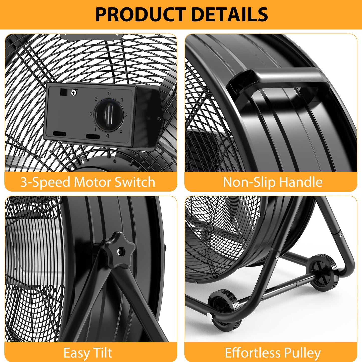 GarveeHome 24 in Industrial Drum Fan, 5700 CFM High Velocity Floor Fan, 3 Speed Heavy Duty Metal Air Circulator Fan, 360° Tilt with Casters Handle, Ideal for Patios, Warehouse, Commercial, Basement