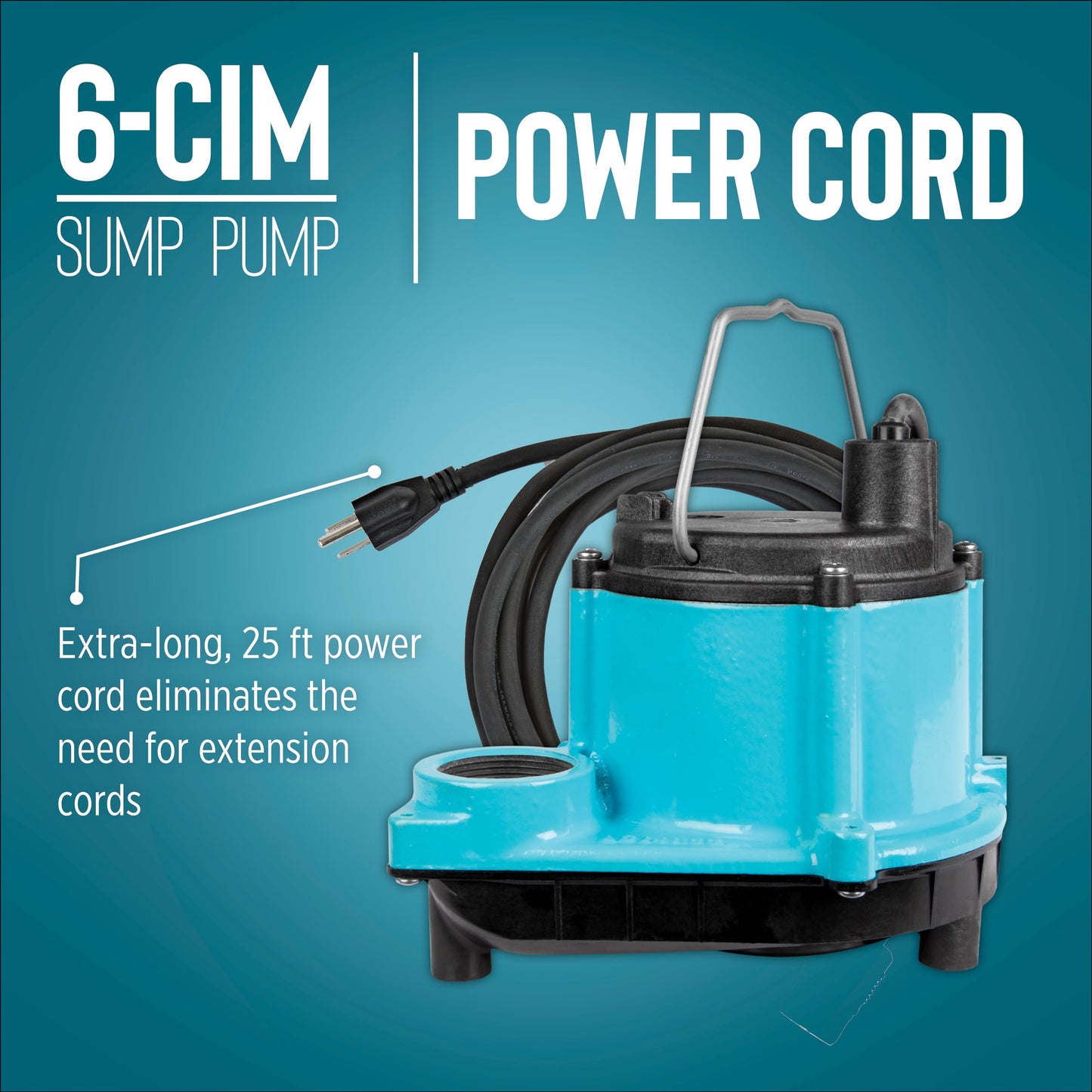 Little Giant 6-CIM-R 115-Volt, 1/3 HP, 2750 GPH Manual (No Switch) Submersible Sump Pump for Sump Systems and General Dewatering, 25-Ft. Cord, Blue, 506274