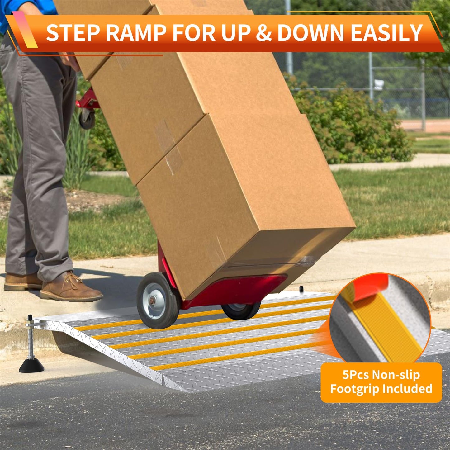 YEEZOO Door Threshold ramp with Adjustable Height for 3.0“ to 6.0" Height Rise, Doorway ramp Threshold for wheelchairs/carts/Walker/Scooter (25.6L*39.4" W, Alloy Iron, 38LBs)