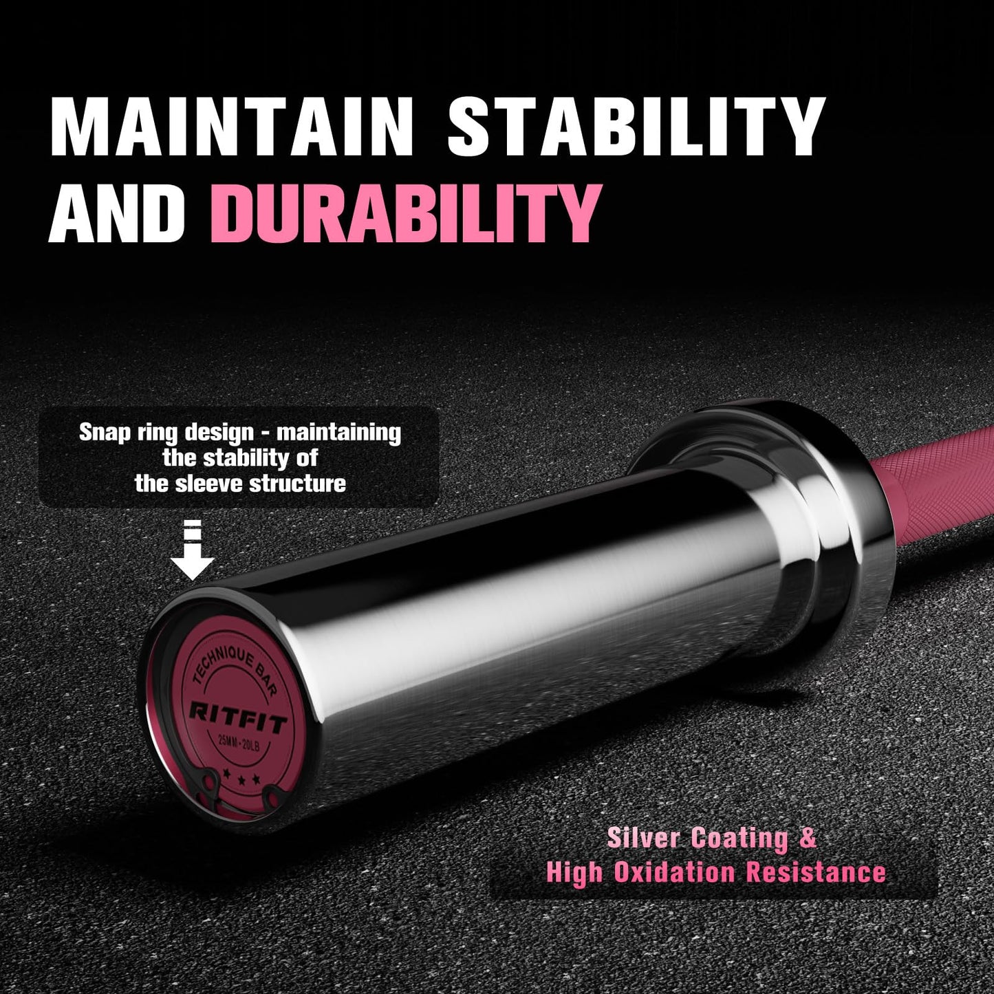 RitFit Barbell Weight Set - 4/6FT Olympic Barbell with Weight Plates (55-115LB Total) - Weightlifting Equipment for Squats, Curls, Deadlifts, Presses, Hip Thrusts 4FT Pink Bar with 30LB Pink Plates