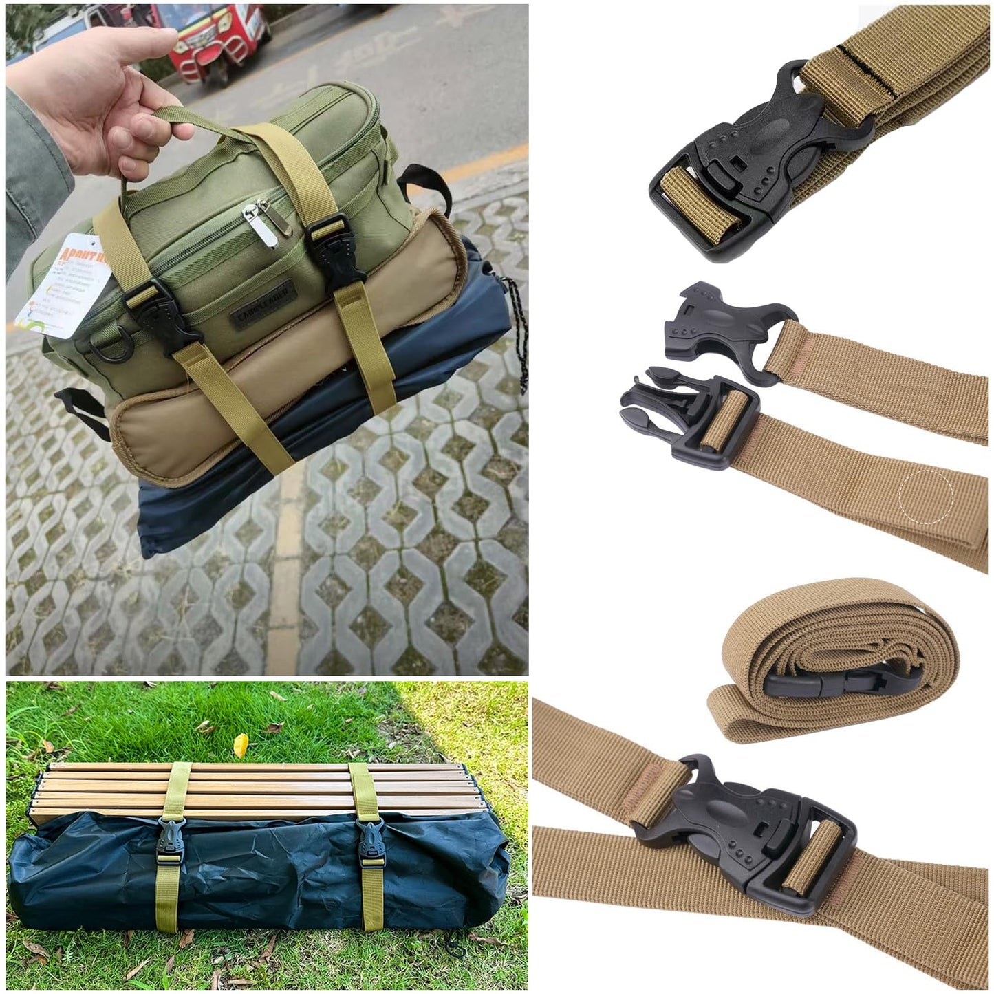 SquEqu 4 Pack Utility Strap with Quick-Release Buckle Nylon Tie Down Straps Sleeping Bag Straps for Camping Backpacking Sleeping Bags Camping Sleeping Pad Folding Camping Table Bed Roll Backpack